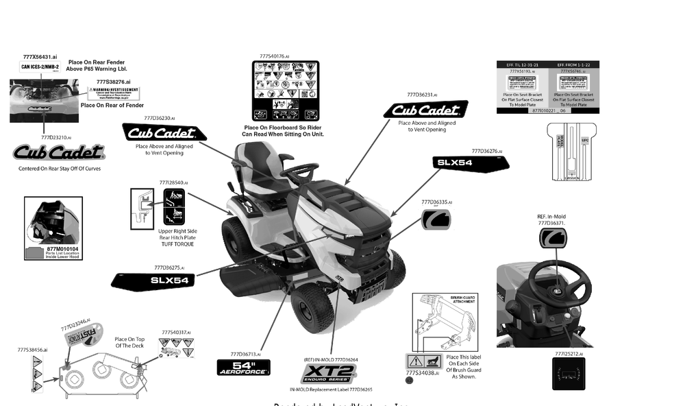 Label Map Diagram and Parts List for XT2-SLX54KH (13A5A2TMA10)(2022) Cub Cadet Lawn Tractor